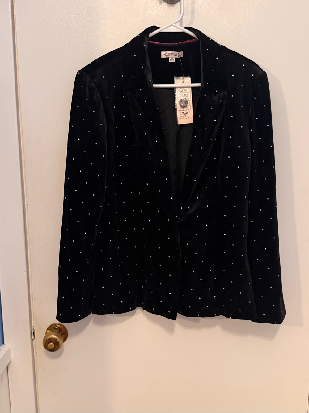 Nanette Lepore Blk Velvet Blazer with Rhinestone Stud Accents Sz 10 NWT Call Out